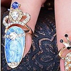 Fingernail Rings Nail Art Flower Crystal Blue Rhinestones Nail Rings Accessory
